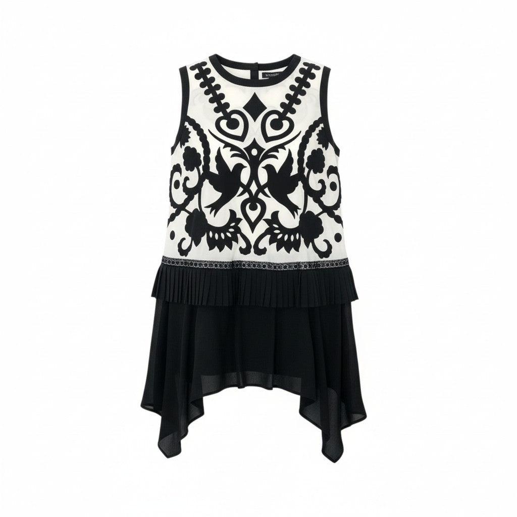 18k20 TOKUKO 1er VOL トクコプルミエヴォル ノースリーブワンピース  ドッキングワンピース モノトーン プリーツ切替 レディース 女性用 9  ブラック ホワイトu02t