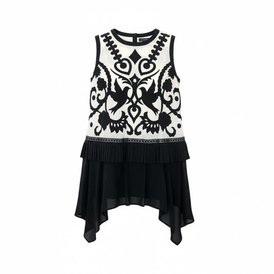 18k20 TOKUKO 1er VOL トクコプルミエヴォル ノースリーブワンピース  ドッキングワンピース モノトーン プリーツ切替 レディース 女性用 9  ブラック ホワイトu02t