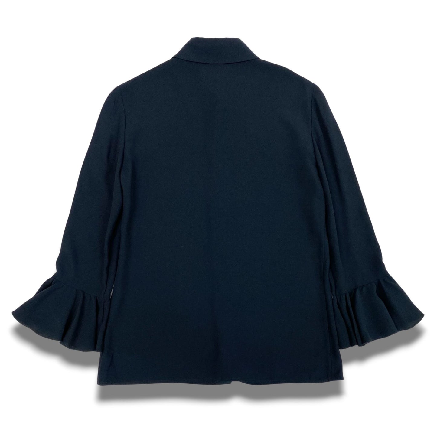 Eb23 CELINE セリーヌ フリルスリーブ ブラウス 長袖シャツ トップス 34 ネイビー シルク レディースu02t