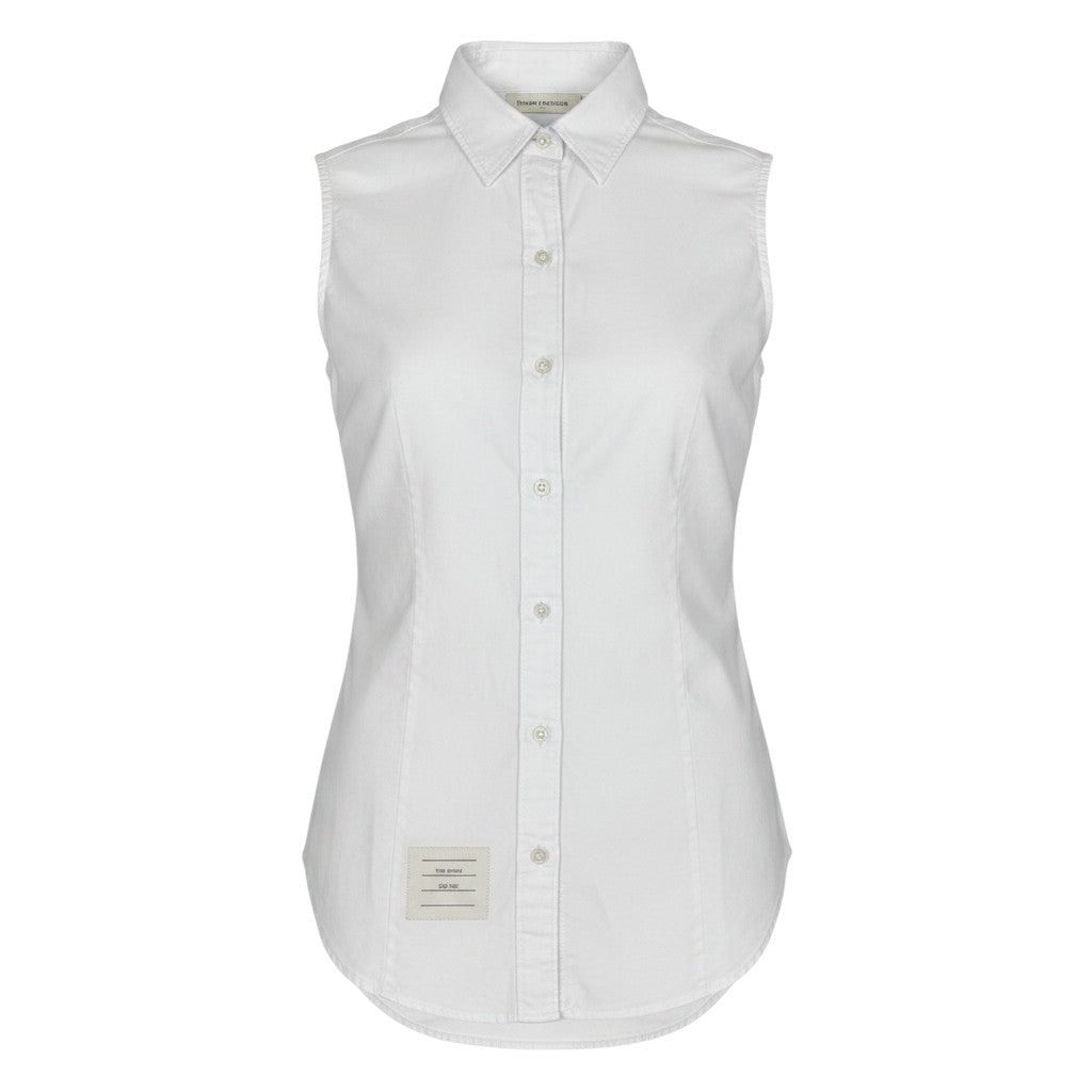 Eg19 THOM BROWNE. トムブラウン ノースリーブ チュニックシャツ サイズ36 ホワイト コットン100％ レディースu02t