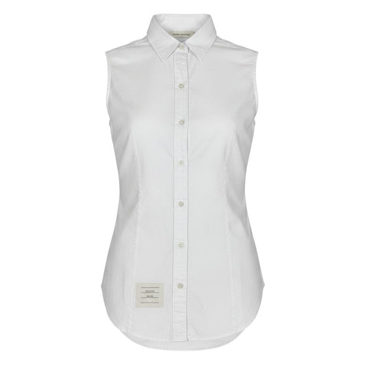 Eg19 THOM BROWNE. トムブラウン ノースリーブ チュニックシャツ サイズ36 ホワイト コットン100％ レディースu02t