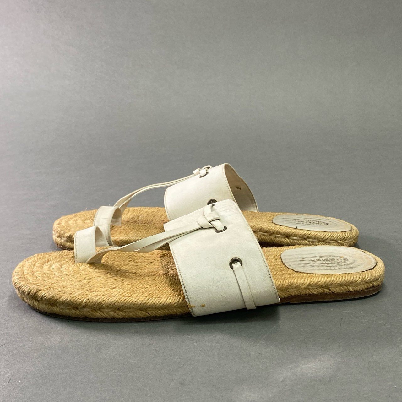 7b7 HERMES エルメス エスパドリーユ トング フラットサンダル leather メンズ 43 ホワイト