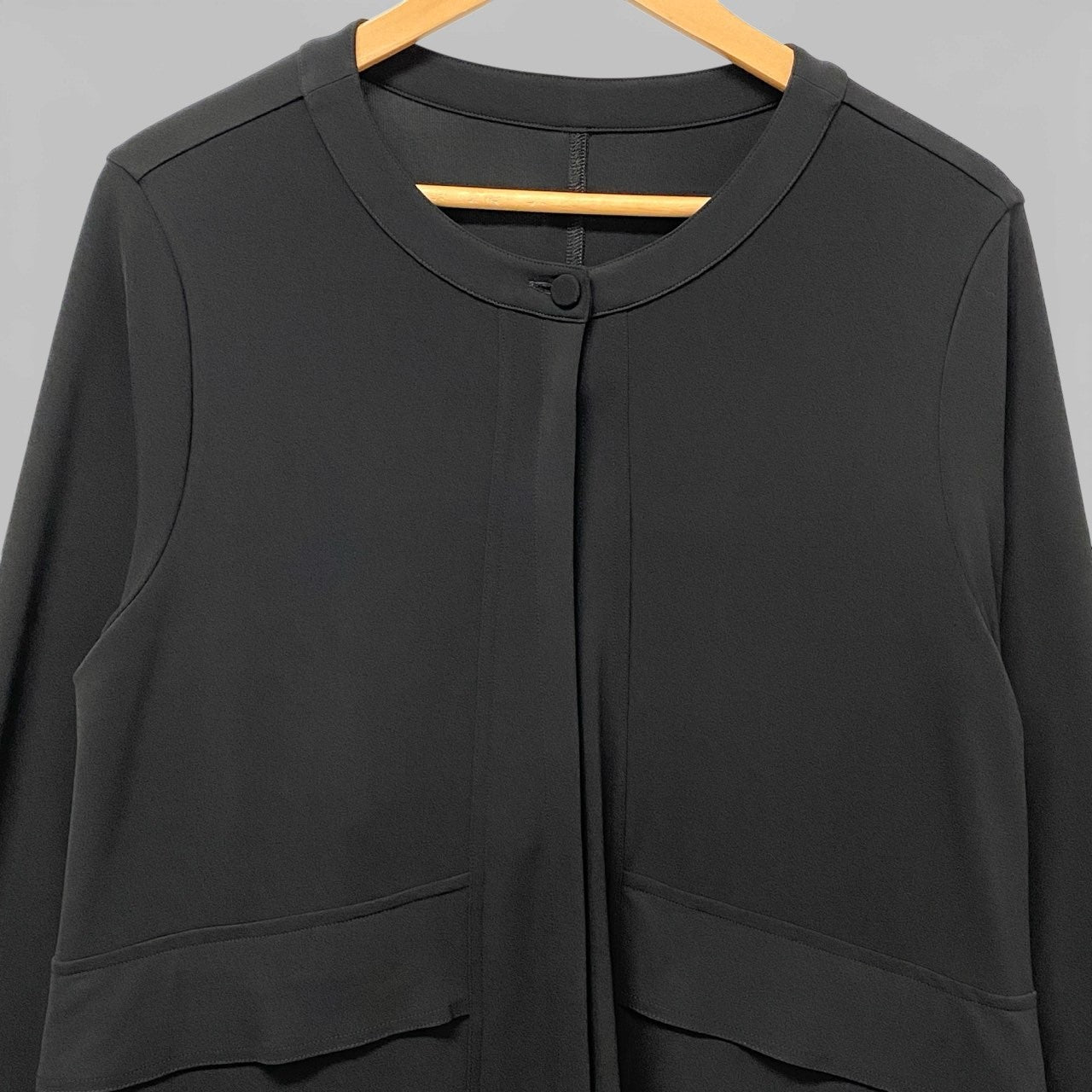 30b18 TOKUKO 1er VOL トクコプルミエヴォル ロングシャツワンピース ノーカラーシャツ ロングスリーブ 伸縮ストレッチ○ レディース 女性用 サイズ9 ブラックu02t