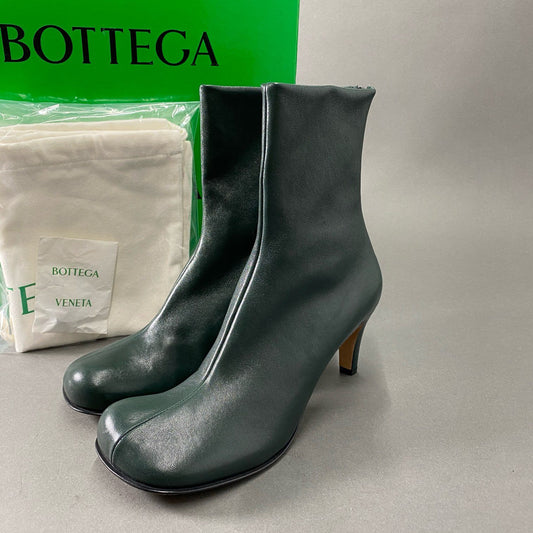 i10 BOTTEGA VENETA ボッテガヴェネタ スクエアトゥ ブロックアンクルブーツ バックジップ 本革 イタリア製 40 グリーン レザー