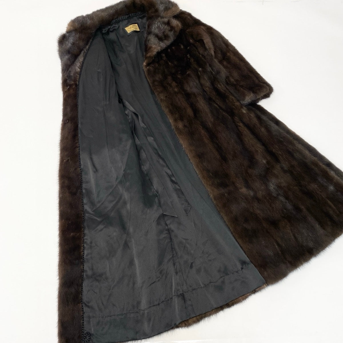 37e19 ベルト付 デミバフミンク 超ロングコート 丈115cm サイズ9 ブラウン 本毛皮 Mink Fur Long Coatt18r