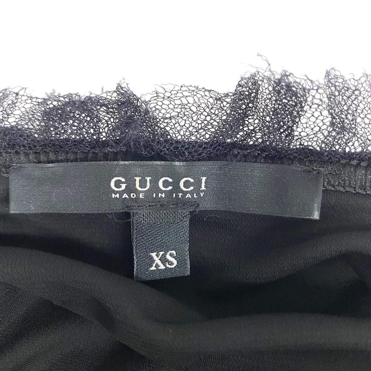 45j15  GUCCI  グッチ 長袖カットソー シアーカットソー レース切替 フリル シルク混 イタリア製 XS ブラック レディース 女性用u02t