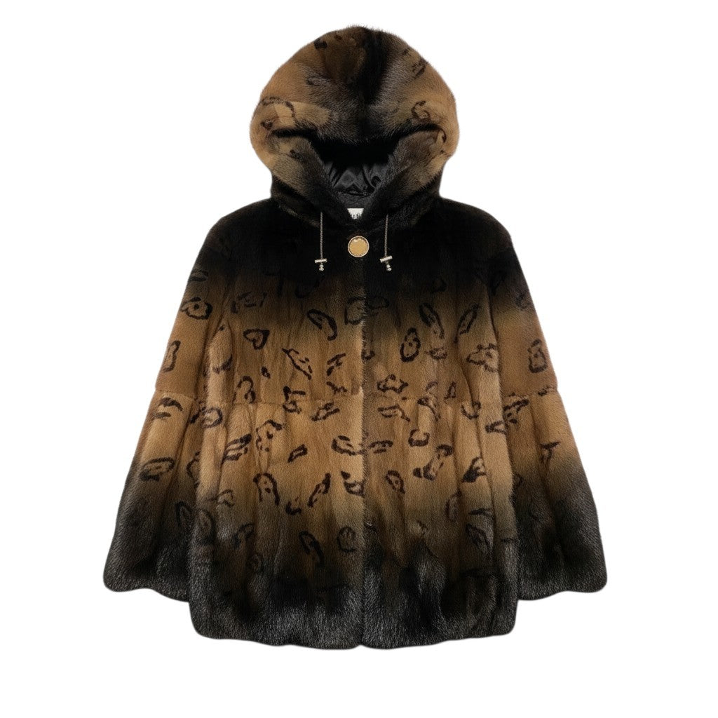 Ej23 【極美品】 ミンクファー フーデット毛皮ジャケット ハーフコート ブラウン 本毛皮 MINK fur レディースu02t