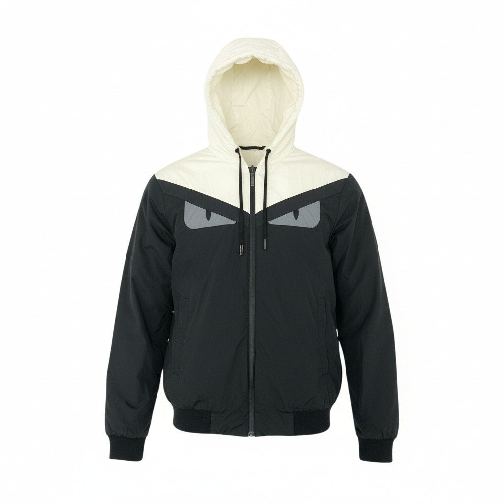 31L8 FENDI フェンディ モンスター バグズアイ リバーシブル ナイロンジャケット 中綿ジャケット FAA527 46サイズ ホワイト ブラック メンズo07t