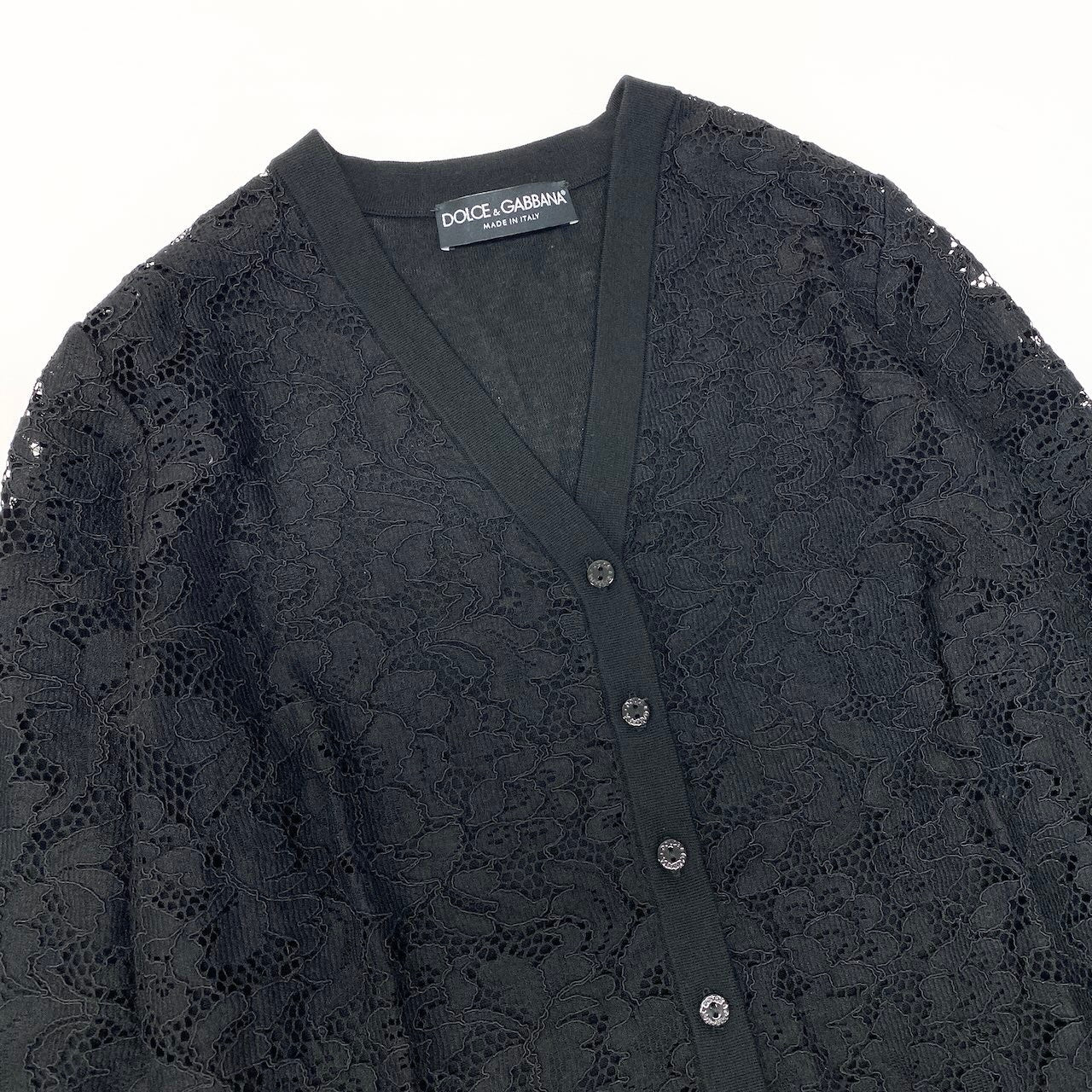 56e12 DOLCE&GABBAN ドルチェアンドガッバーナ ロングスリーブレースカーディガン  ニットセーター イタリア製 38サイズ ブラック レディース 女性用t18r