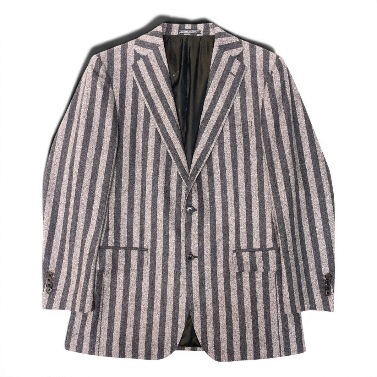 86f16【美品】Salvatore Ferragamo サルバトーレフェラガモ テーラードジャケット ウールジャケット ストライプ イタリア製 50サイズ ブラウン系 ウール100％ メンズ 男性用u02t