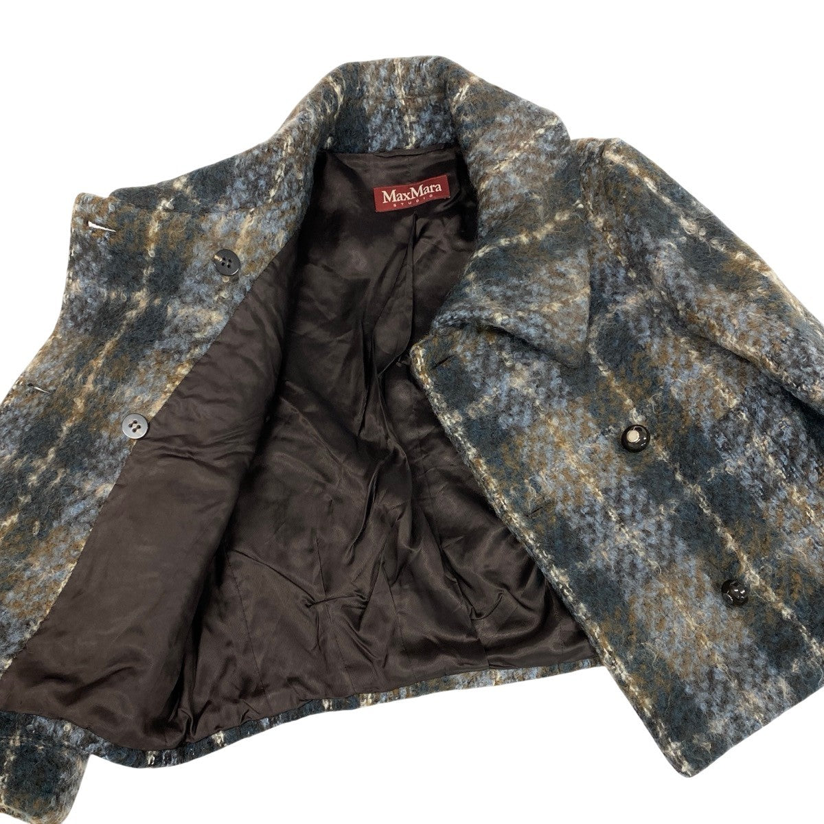 46f11 Max Ｍara STUDIO マックスマーラ ストゥディオ ダブルブレスト ウールジャケット ハーフコート チェック柄 サイズ44 マルチカラー レディース 女性用u02t