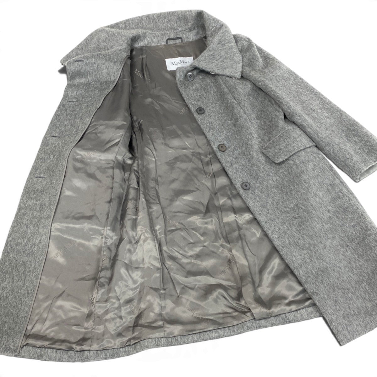 Ej15 【極美品】 Max Mara マックスマーラ 白タグ ステンカラーコート アルパカ混 シャギー サイズ38 グレー レディースu02t