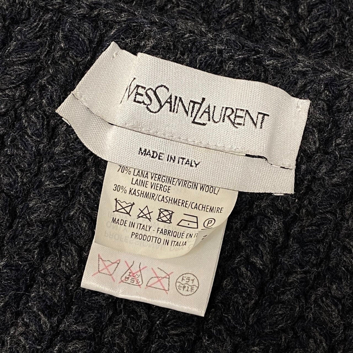 10i28 YVESAINTLAUREN イヴサンローラン 大判マフラー フリンジ カシミヤ混 イタリア製 ダークネイビー レディース 女性用u02t