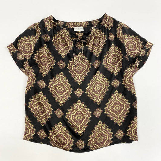 77j28 DRIES VAN NOTEN ドリスヴァンノッテン 半袖カットソー ブラウス シルク100％ 総柄 36サイズ マルチカラー レディースu02t