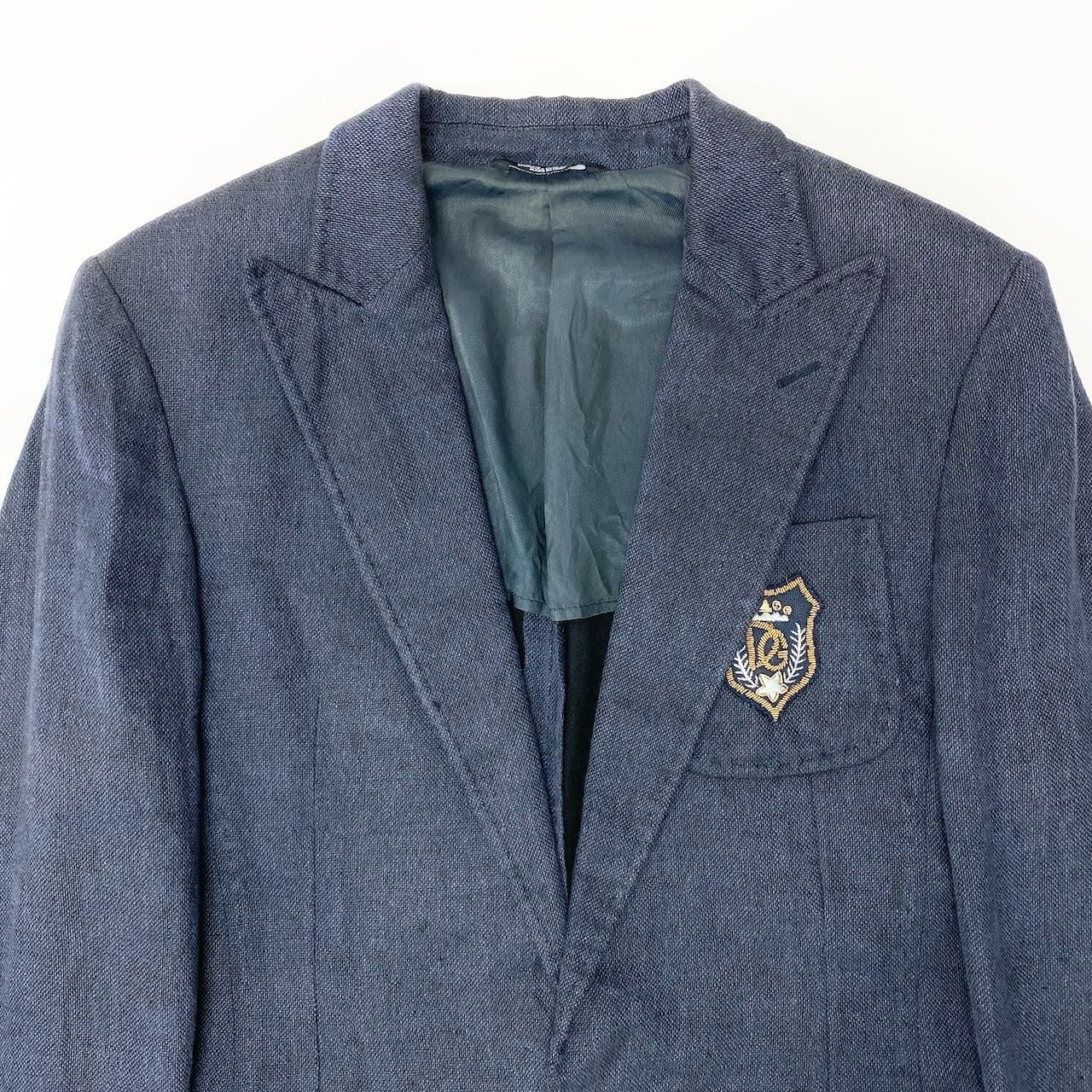 60d13 DOLCE&GABBANA ドルチェアンドガッバーナ テーラードジャケット ブレザー ロゴワッペン ロゴボタン イタリア製 44 ネイビー コットン リネン メンズo07t