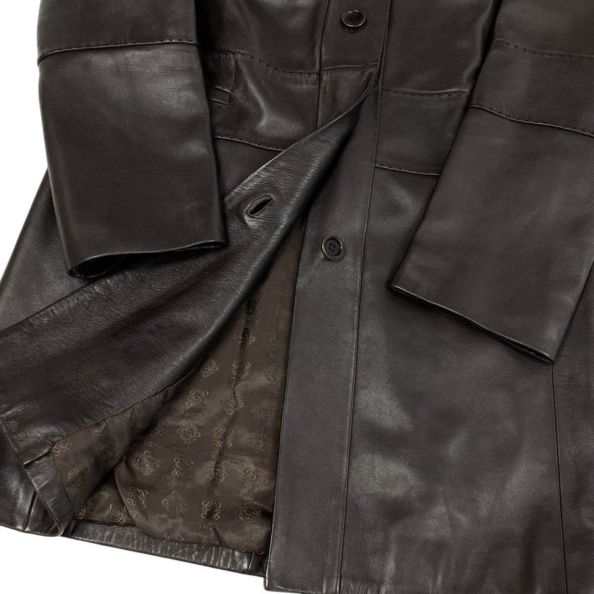 Ej19 【美品】 LOEWE ロエベ ナッパレザー ジャケットコート 裏地アナグラム 36 ダークブラウン 羊革 レディースu02t