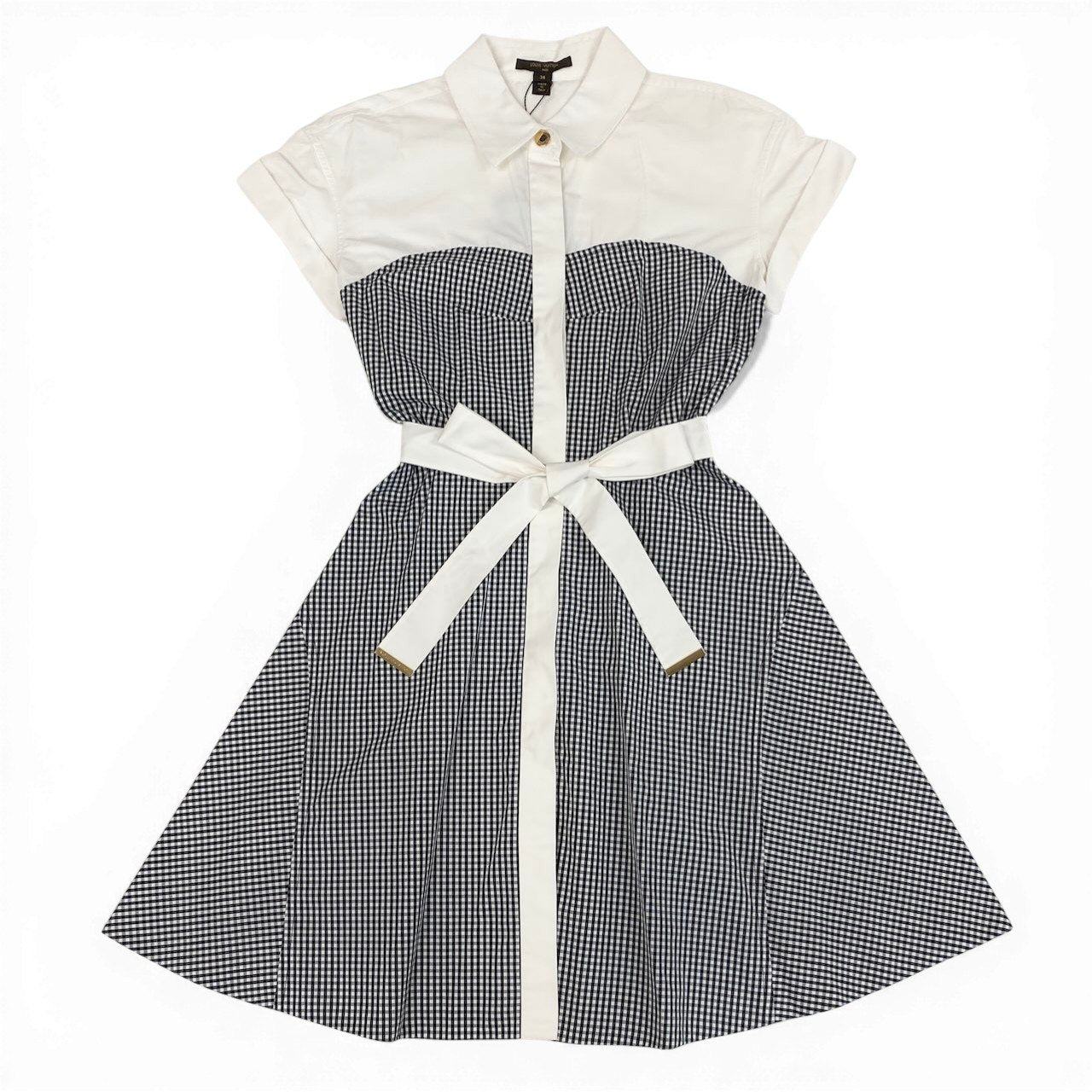 Ic31 《未使用品》 LOUIS VUITTON ルイヴィトン Aライン ギンガムチェックワンピース A line Check Dress サイズ36 ホワイト ブラック タグ付t18r