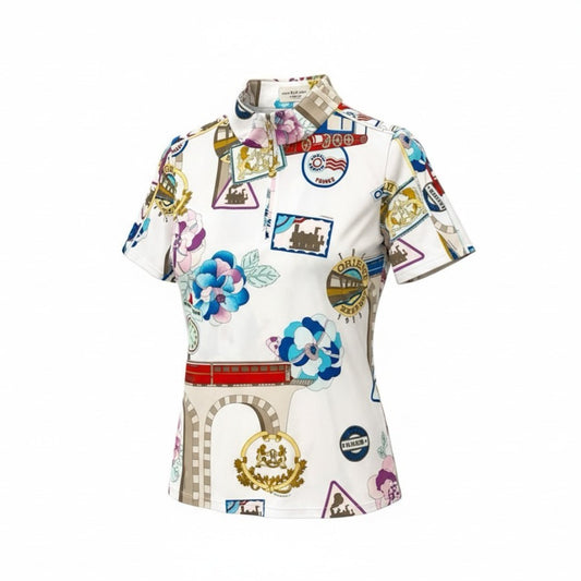 14c20 《美品》 LEONARD レオナール 伸縮ストレッチ 半袖Tシャツ カットソー トップス 40 マルチカラー ポリエステル レディースu02t