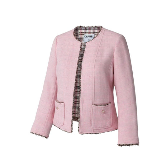 Cf11 CHANEL シャネル 03P チェーントリム ツイード 2Pジャケット ココマーク パールボタン サイズ36 ピンク レディース 女性用ta1