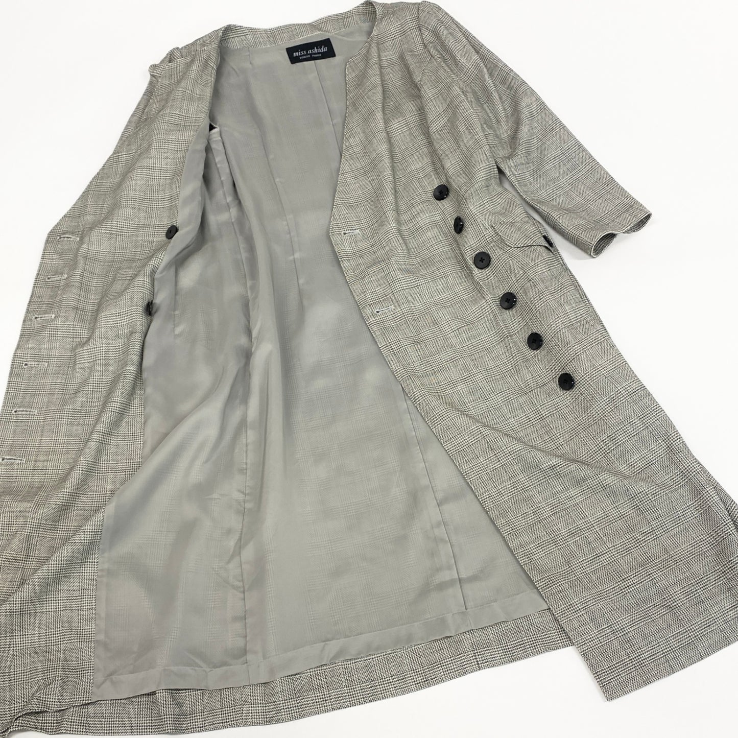 57g31 miss ashida ミスアシダ ジャケットコート アウター ベルト付き 千鳥格子 チェック ロングコート レディース 女性用 C08503 9 グレー
