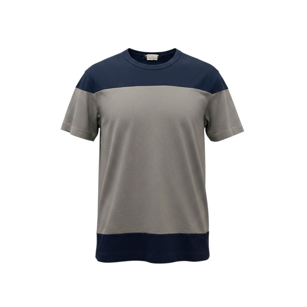 67e14 COMME des GARCONS HOMME DEUX コムデギャルソン オムドゥ 半袖Tシャツ コットンTシャツ バイカラー トップス 日本製 Lサイズ グレー ネイビー コットン100％ メンズ 男性用u02t