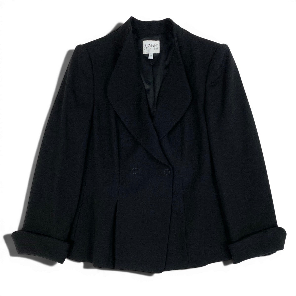 Ef27 ARMANI COLLEZIONI アルマーニコレツィオーネ テーラードジャケット スナップボタン  サイズ42 イタリア製 ブラック レディースo07t