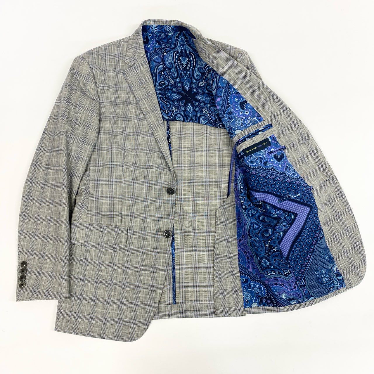 13j29 ETRO エトロ スーツセットアップ テーラードジャケット スラックス チェック ペイズリー 131-10972-8259 48サイズ グレー メンズu02t