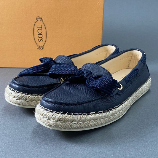 2f24 【美品】 イタリア製 TOD'S トッズ レザーデッキシューズ ドライビングシューズ 37 ネイビー レディース 婦人靴