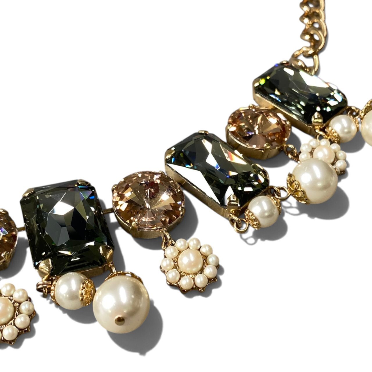h12《美品》 DOLCE＆GABBANA ドルチェアンドガッバーナ クリスタルストーン パール チェーンベルト ゴールド レディースu02t