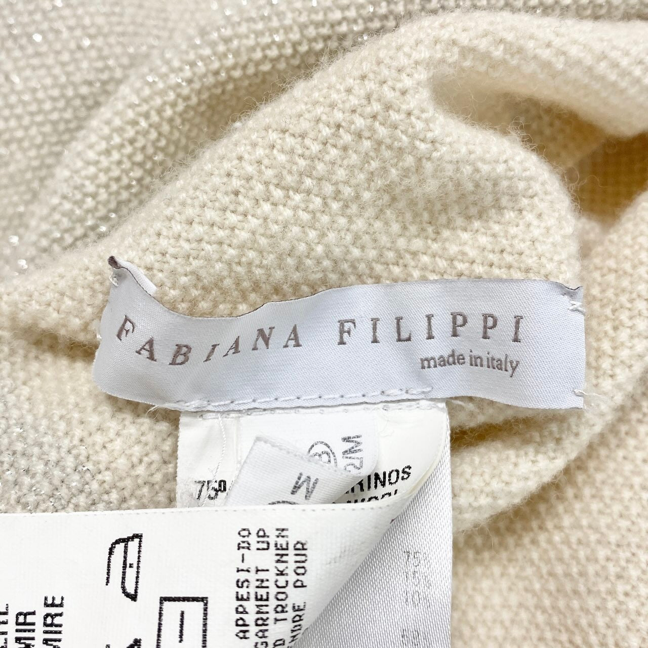 4c29 FABIANA FILIPPI ファビアナフィリッピ ラメニット ロングスリーブ タートルネックセーター  レディース 女性服 44/Mサイズ アイボリー系 シルバーu02t