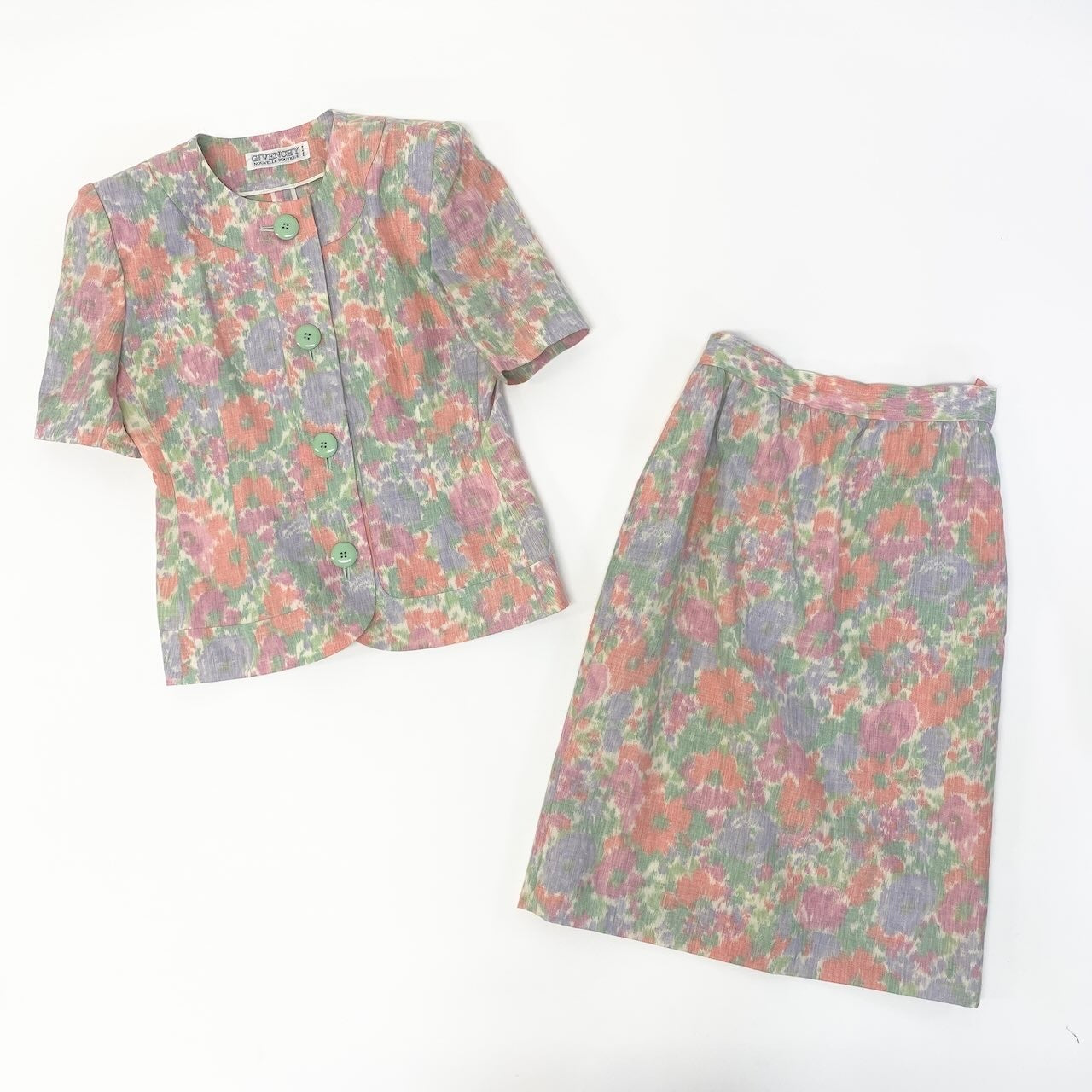 17c16 GIVENCHY ジバンシー スカートセットアップ 半袖ジャケット タイトスカート 花柄 12サイズ マルチカラー レディース 女性用u02t