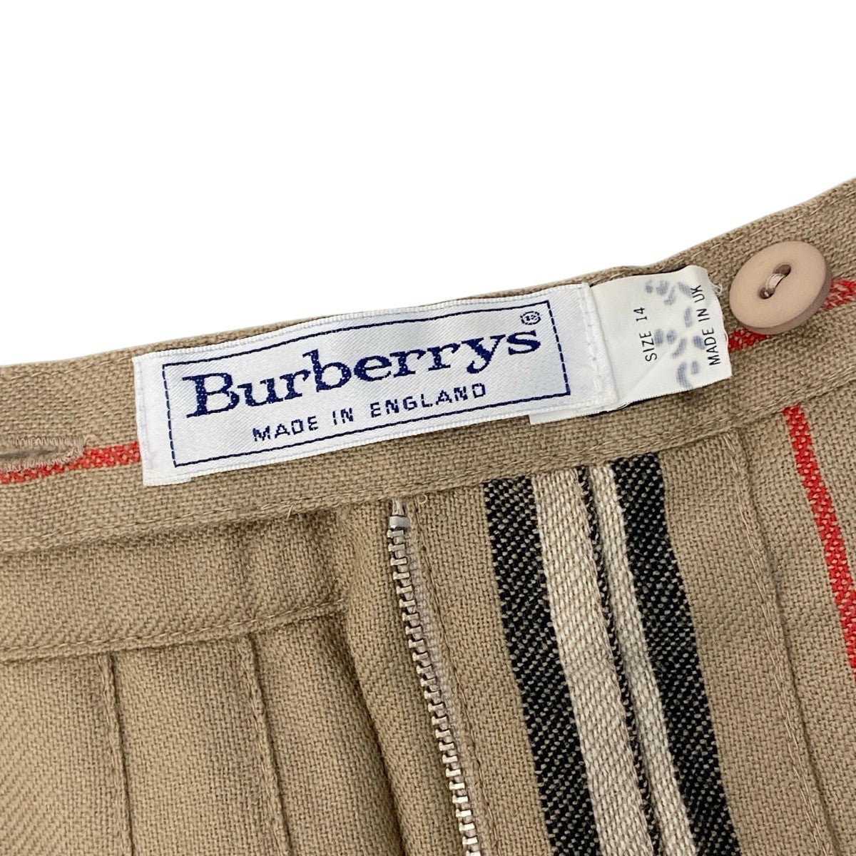 Ii27 BURBERRY バーバリー プリーツ ギャザースカート ボトムス ノバチェック ストライプ MADE IN UK 14 ブラウン系 ウール レディースo07t