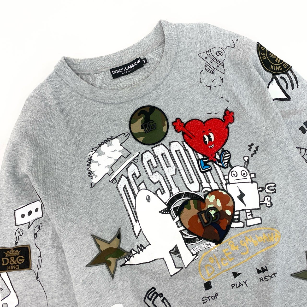 10k11 DOLCE&GABBANA ドルチェ＆ガッバーナ プリント ワッペン オーバーサイズ スウェットトレーナー サイズ44 メンズ トップスk02i