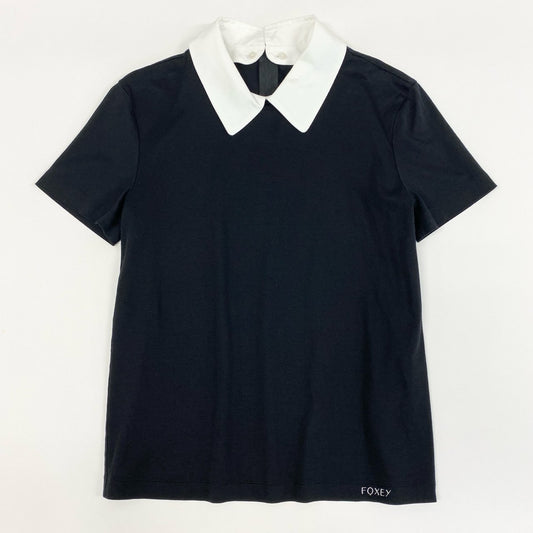 82f24 FOXEY NEW YORK フォクシー ニューヨーク 2WAY 襟取り外し可 カットソー 40129 40 ブラック Tシャツ 日本製