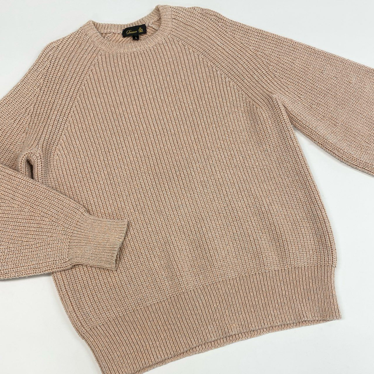 1j27《美品》Drawer ドゥロワー クルーネックプルオーバーニット 7G畦編み ニットセーター 6513-105-0979 1サイズ ピンクベージュ レディースu02t