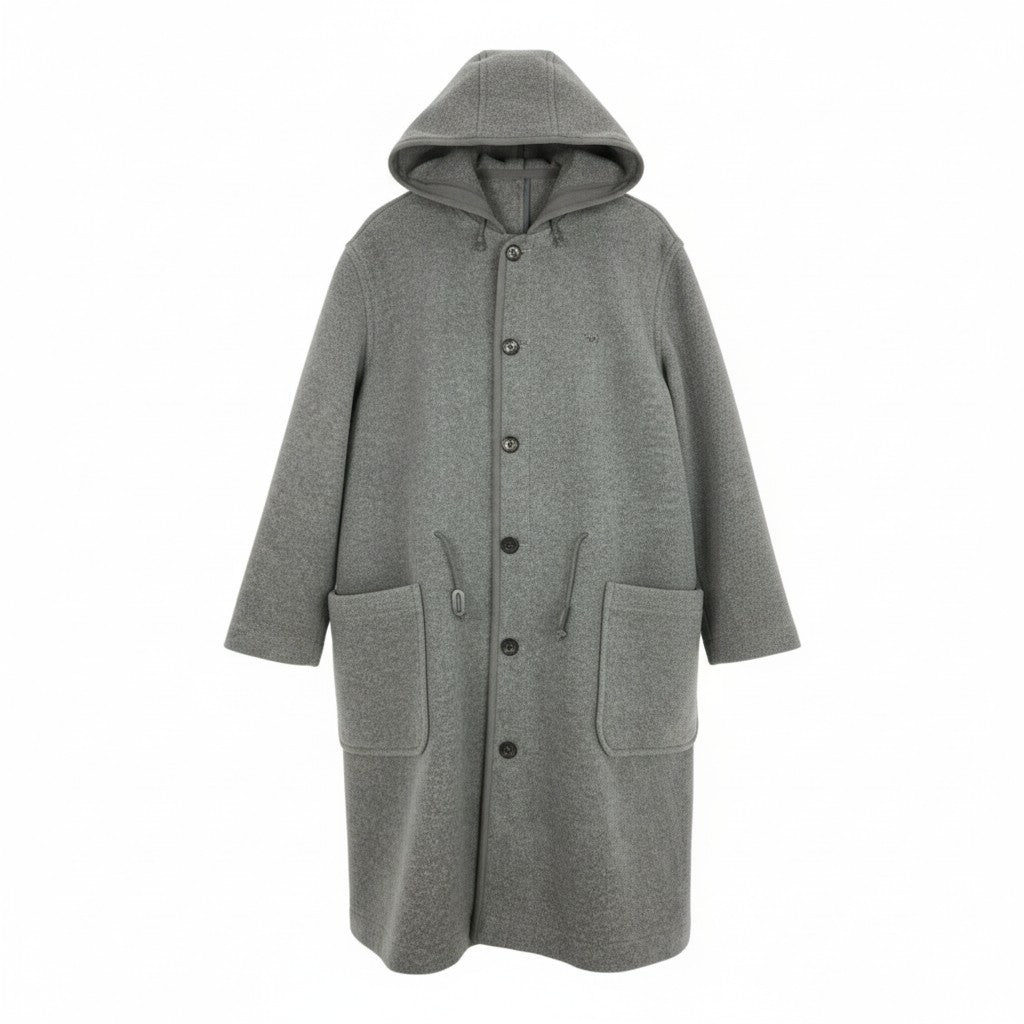 87l20 Papas パパス ロングコート ウールコート フード付き 胸元ロゴ刺繡 M グレー ウール メンズu02t