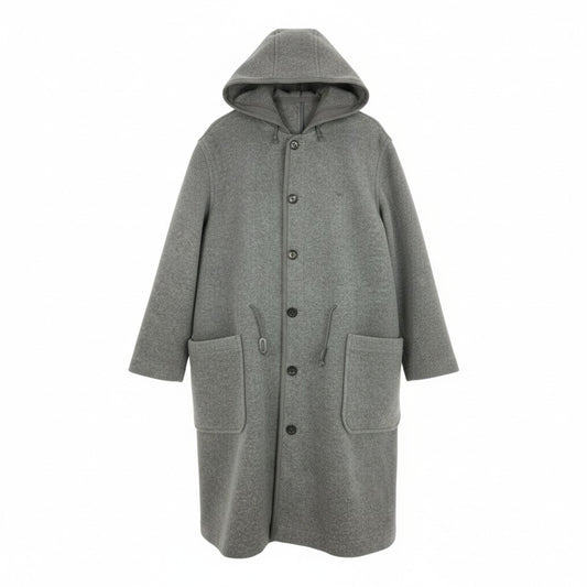 87l20 Papas パパス ロングコート ウールコート フード付き 胸元ロゴ刺繡 M グレー ウール メンズu02t