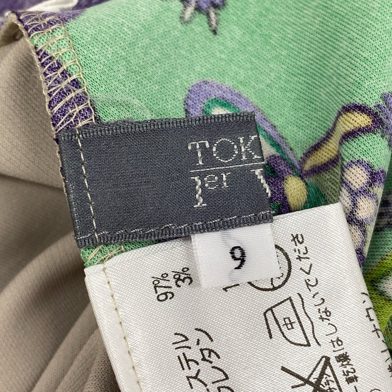 2k19《美品》 TOKUKO 1er VOL トクコプルミエヴォル チュニックワンピース ノースリーブ 裾変形デザイン プリント 刺繍 9 ベージュ レディースu02t