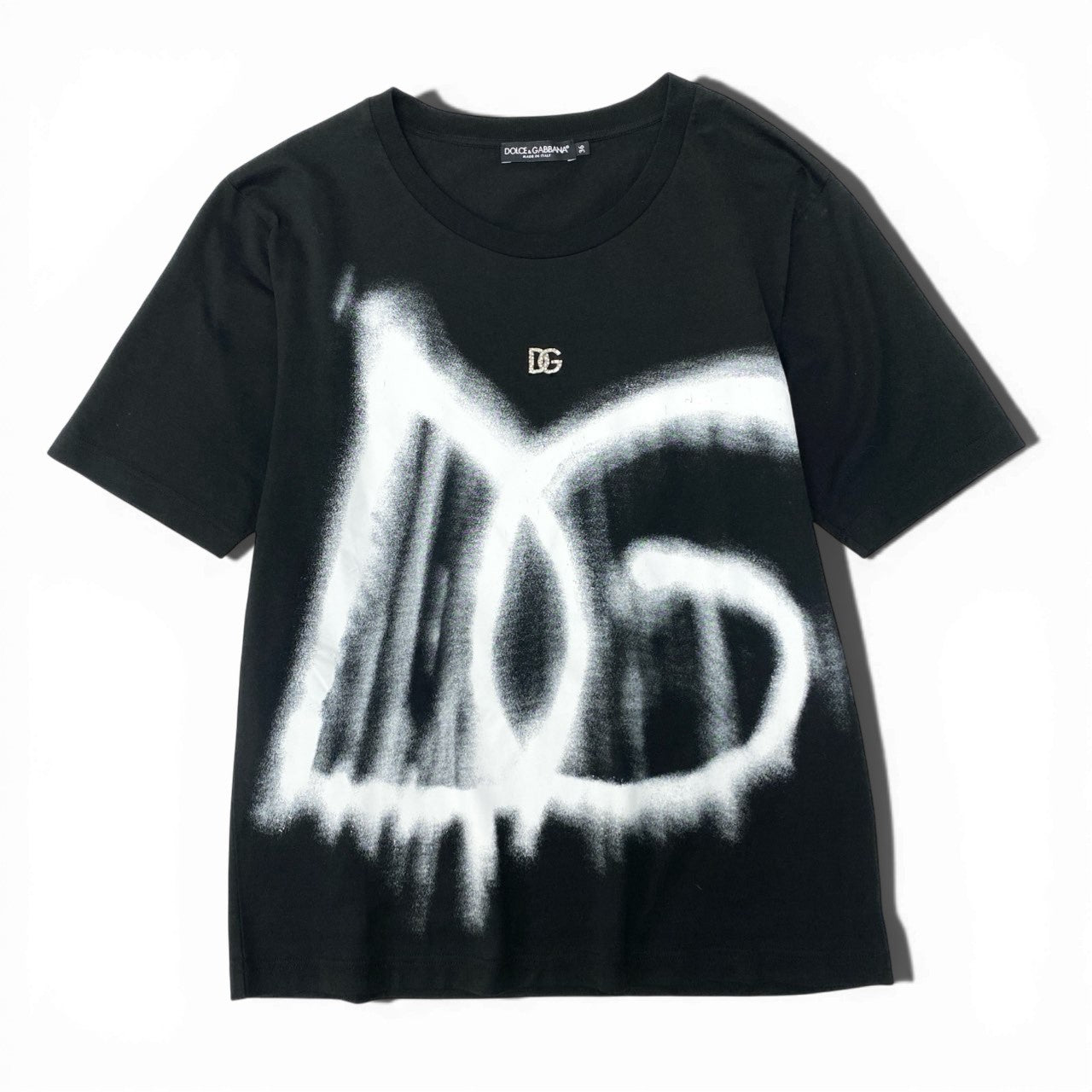 Ic5《極美品》 DOLCE&GABBANA ドルチェアンドガッバーナ ビジュー × グラフィティ Tシャツ Grafiti Logo Oversized T-shirt サイズ36 ブラック D&Gt18r