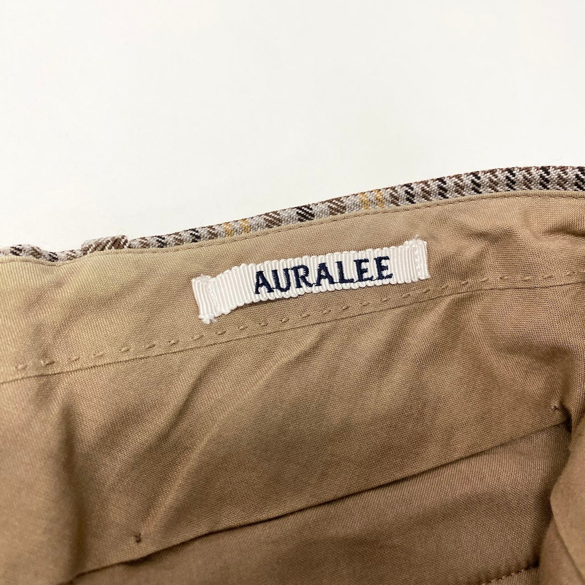27j16 【美品】 AURALEE オーラリー 19AW WOOL SERGE CHECK NARROW SLACKS スラックスパンツ チェック柄 A9AP03SC サイズ3 ブラウン系 メンズu02t