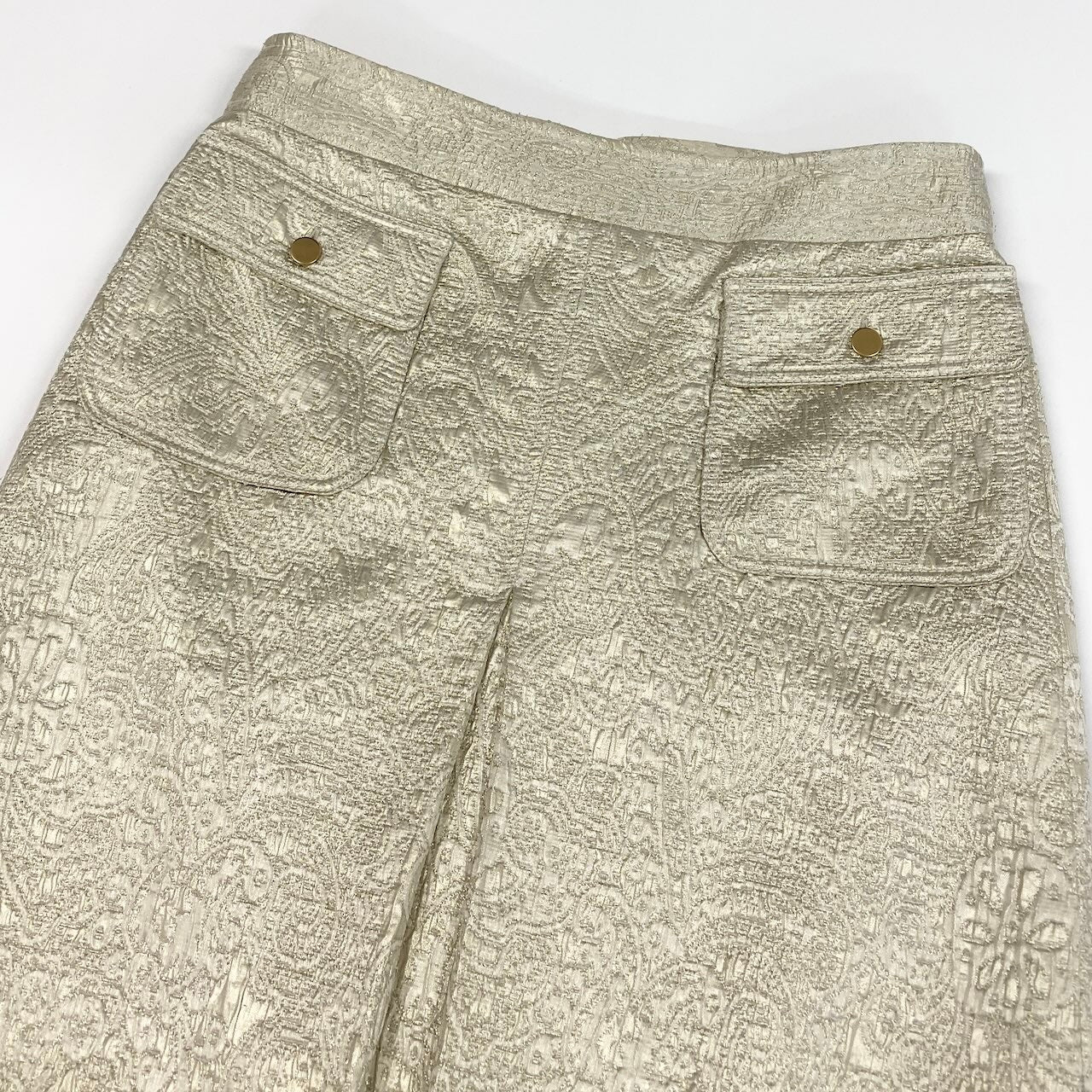 Ed18 DOLCE&GABBANA ドルチェアンドガッバーナ タイトスカート ジャガード 膝丈 フロントポケット 40サイズ アイボリー ゴールド レディース 女性用u02t