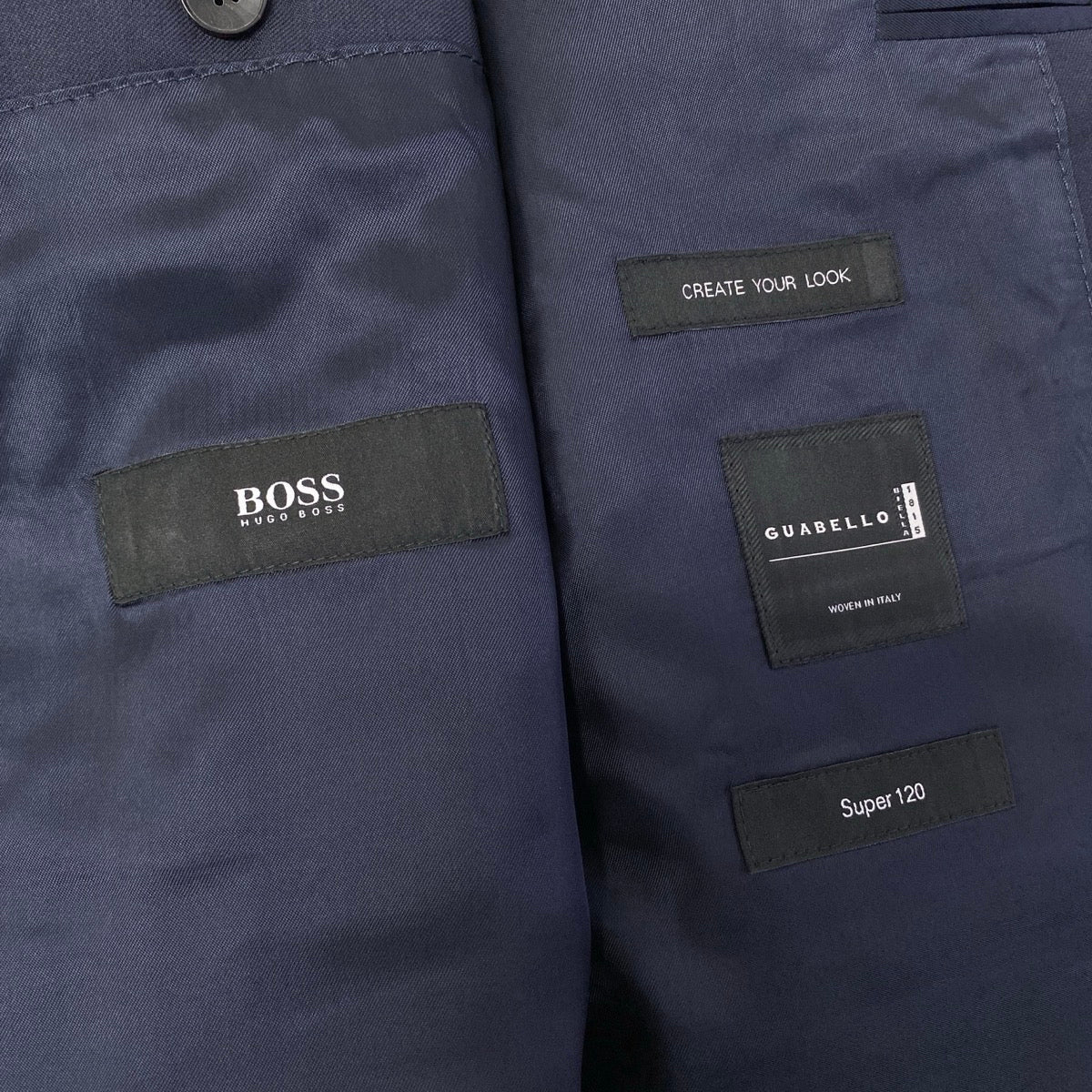 84f18 HUGO BOSS ヒューゴボス 3ピース スーツ GUABELLO Super120 サイズ52/54 ネイビー フォーマル ビジネス セットアップt18r
