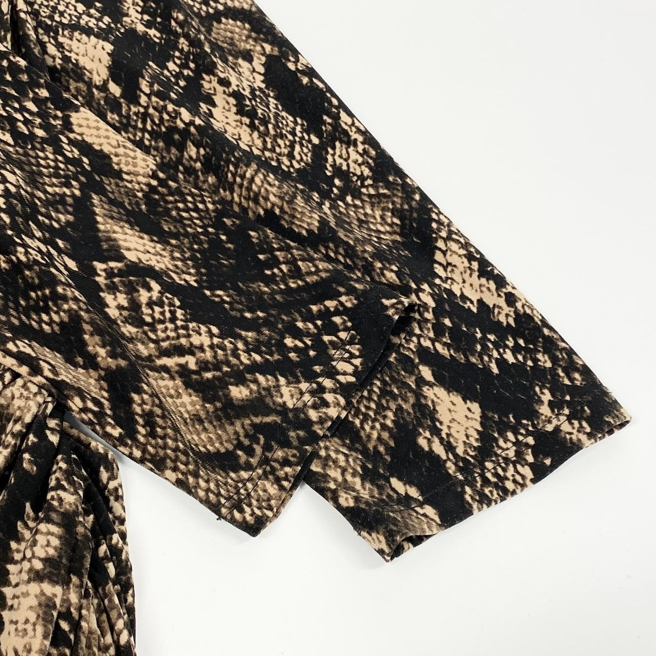 44d27 LAUREN RALPH LAUREN DRESS ローレン ラルフローレン ドレスワンピース パイソンプリント ロングワンピース ボートネック ストレッチ素材 サイズ12 ベージュ ブラック レディース 女性用o07t