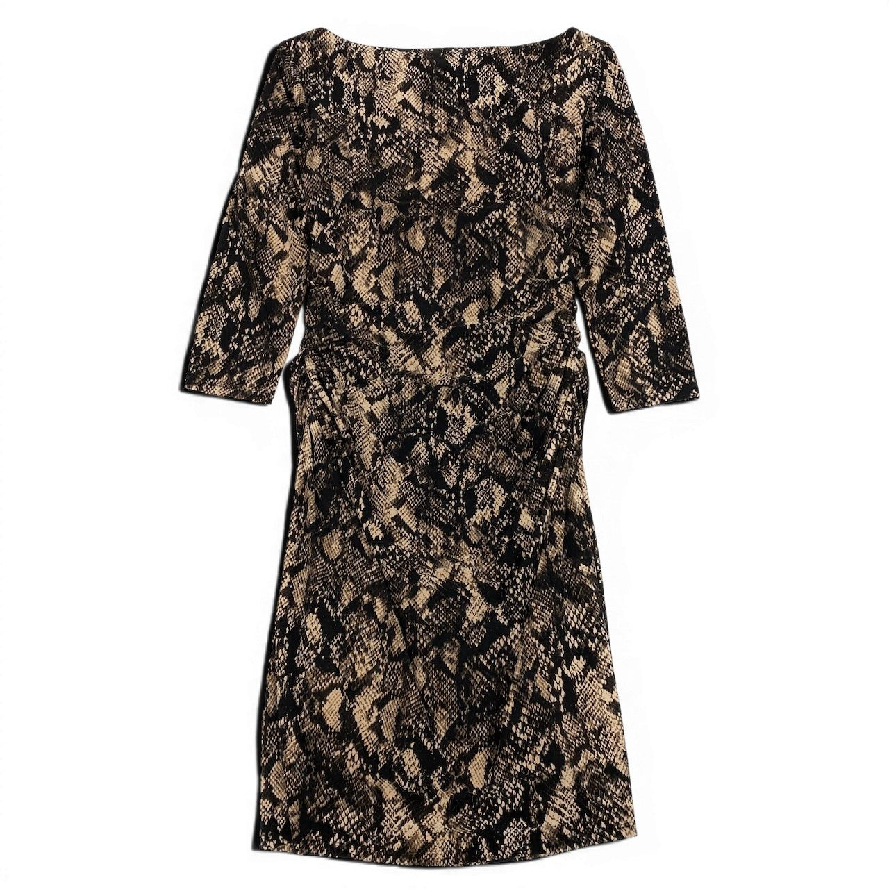 44d27 LAUREN RALPH LAUREN DRESS ローレン ラルフローレン ドレスワンピース パイソンプリント ロングワンピース ボートネック ストレッチ素材 サイズ12 ベージュ ブラック レディース 女性用o07t