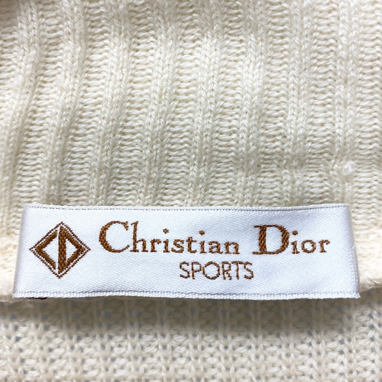 83e15 Christian Dior クリスチャンディオール Vintage ハーフジップ ニット トップス セーター ハイネック Mサイズ アイボリー系 ウール レディースo07t
