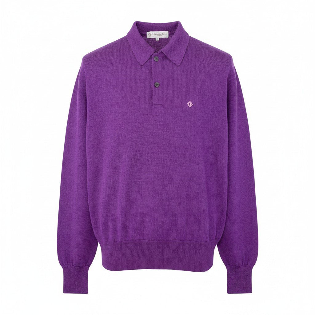 Eg8 Christian Dior SPORTS クリスチャンディオール ロングスリーブ ニットポロシャツ CDロゴ サイズM パープル ウール100％ メンズ 紳士服o07t