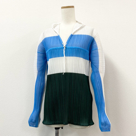 40h24 PLEATS PLEASE プリーツプリーズ 長袖パーカー フーディー トップス プリーツ メッシュ PP96-JD072 3サイズ ホワイト ブルー グリーン レディース 女性用k02i