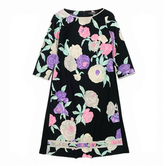 6l25 LEONARD レオナール カンカン素材 ロングワンピース ７分袖 美しい花柄プリント 40 マルチカラー レディースu02t