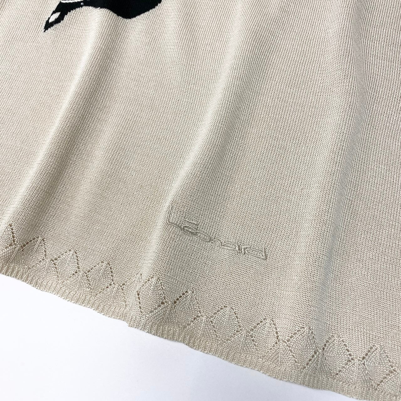 14d13 LEONARD FASHION レオナール ロングスリーブ ニットカットソー チュニック 花柄刺繍 ビーズ ラインストーン装飾 薄手 LL アイボリー レディース 女性用o07t