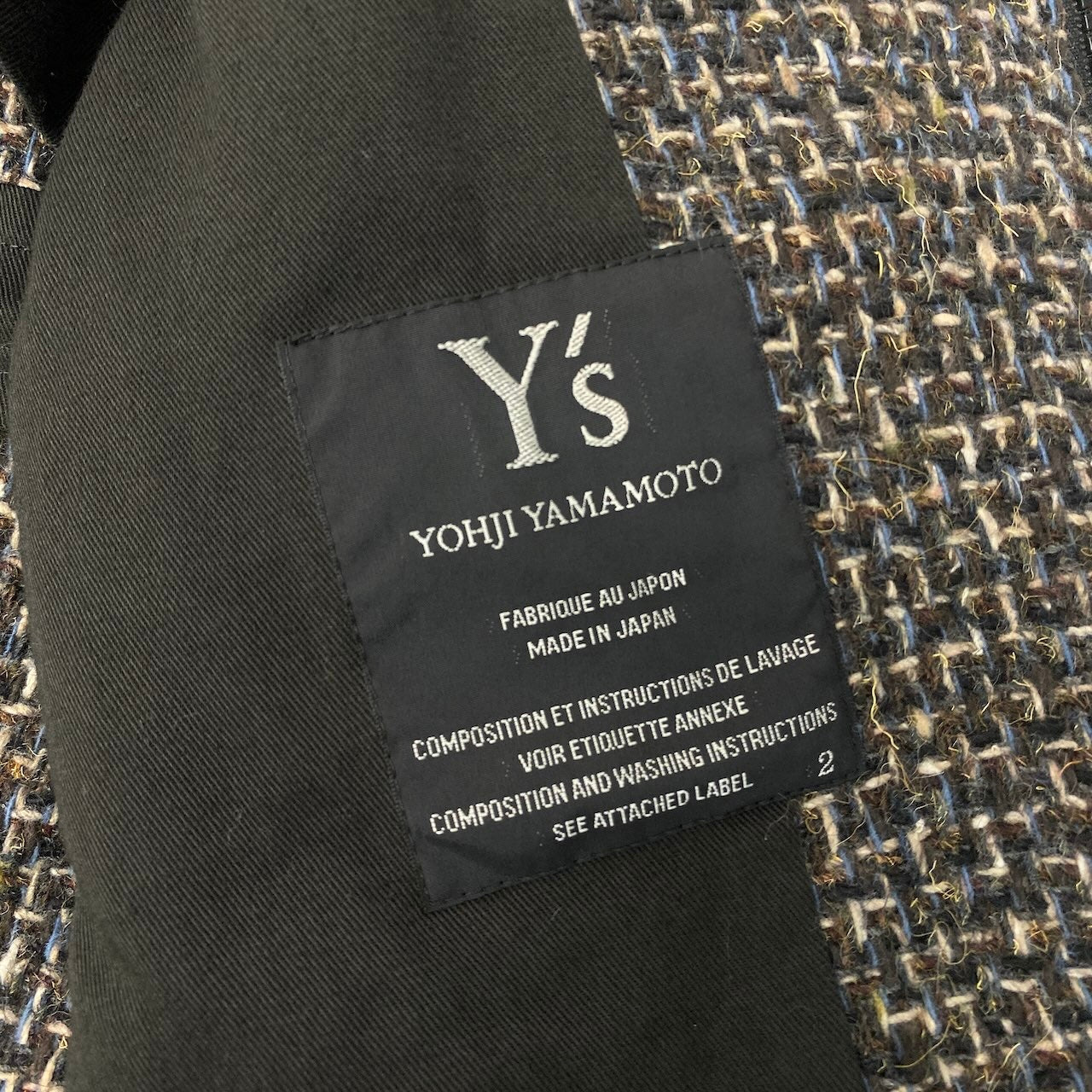 7d24 【美品】Y’s YOHJI YAMAMOTO ワイズ ヨウジヤマモト ツイードジャケット ハイネック ショート丈 アウター 日本製 2サイズ マルチカラー レディース 女性用k02i